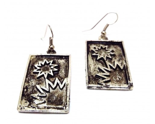 THE FRAME - Silver Oxidized Earring Hook Dangle Drop Long Asian Novelty Tribal